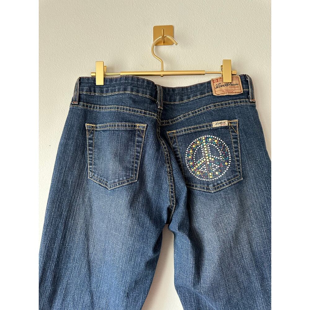 Vintage Y2k Levi’s Signature Low Rise Bootcut Jeans Peace Sign Rhinestone 10 M